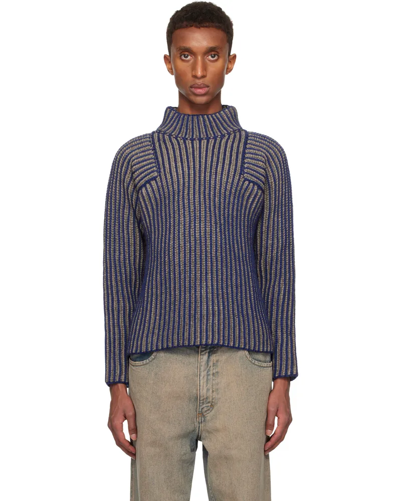 Eckhaus Latta Blue & Taupe Chalet Sweater Dusk