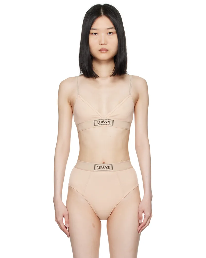 Versace Beige 90s Vintage Logo Bra 1kf80-chiffon