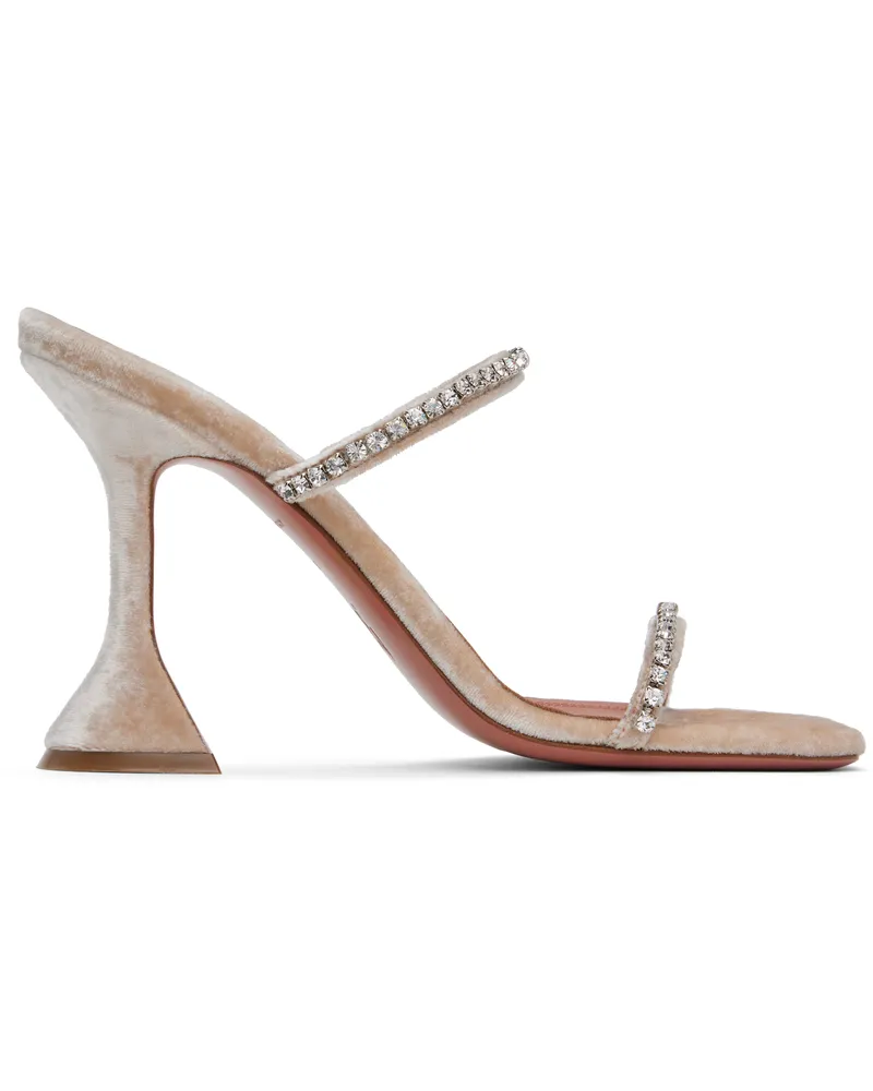 Amina Muaddi Beige Gilda Slipper Heeled Sandals Champagne