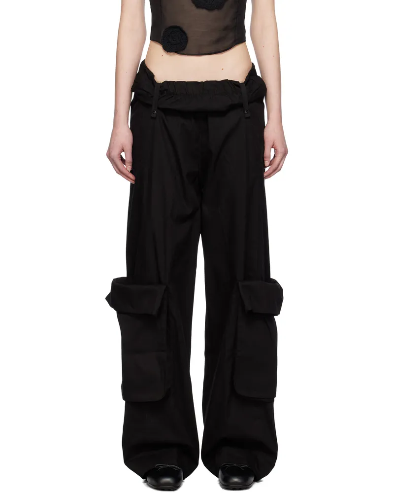 OPEN YY Black Rolled Waist Cargo Pants Black