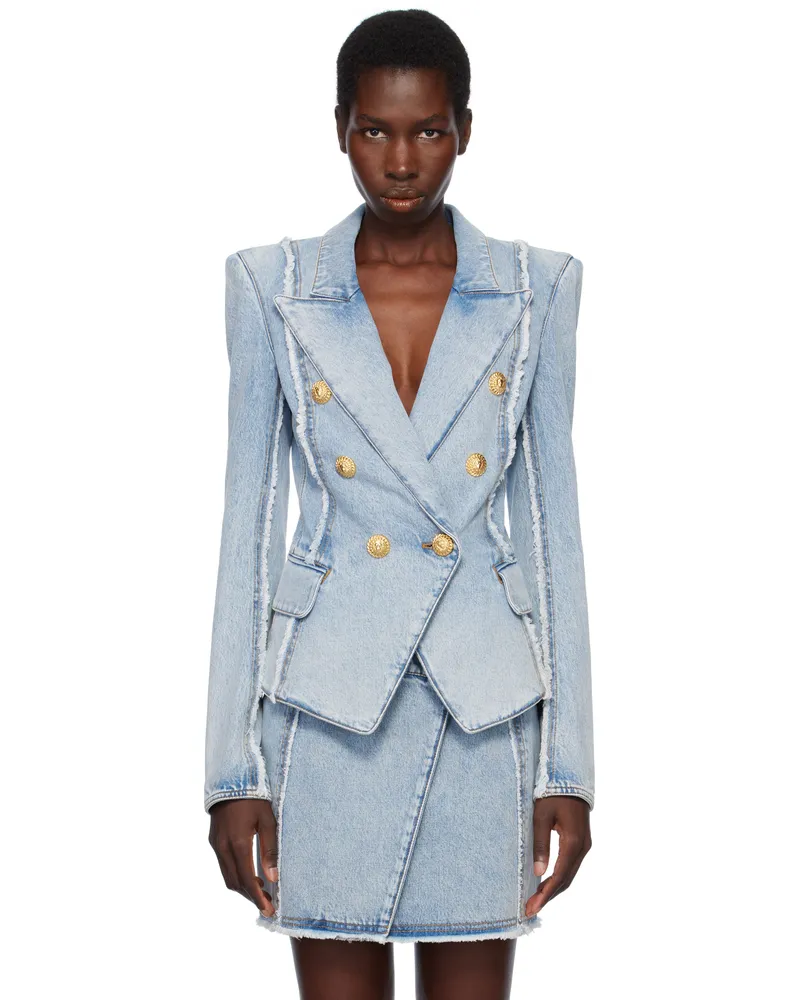 Balmain Blue 6-Button Tailored Denim Blazer 6fc