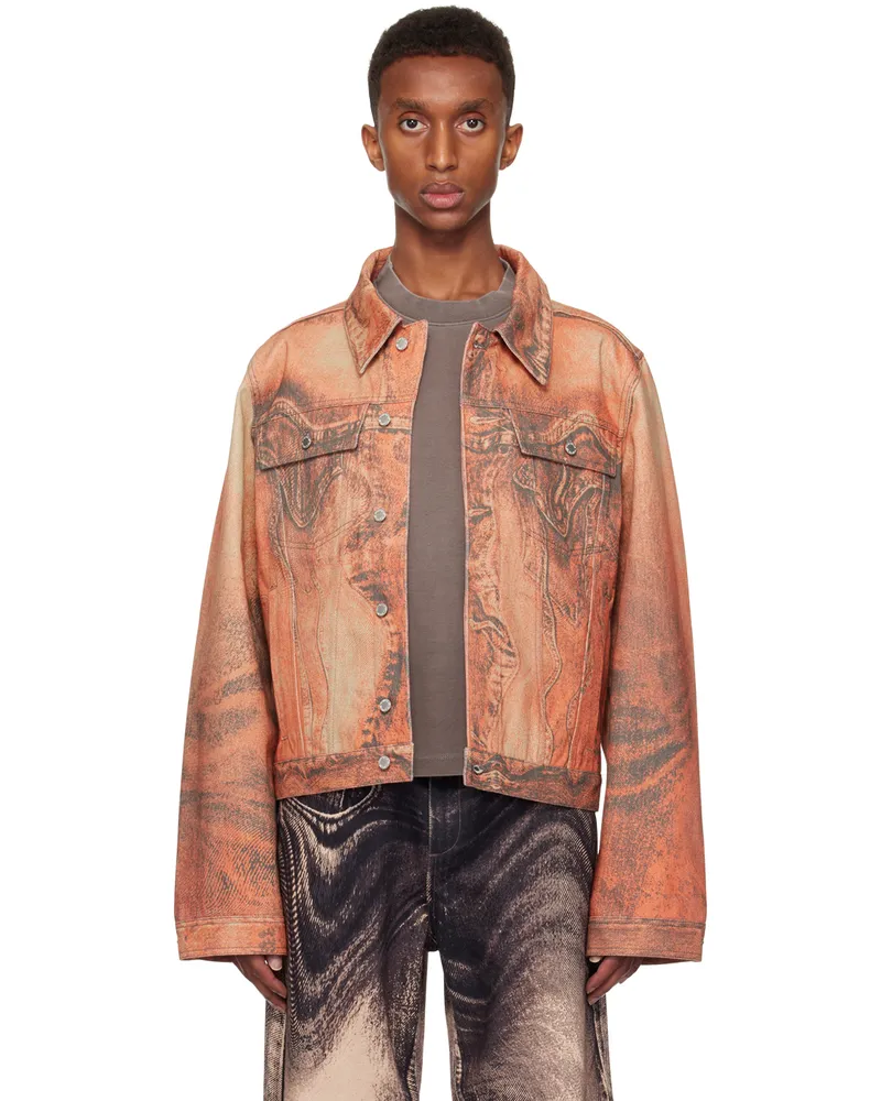Camper Orange Distorted Print Denim Jacket Orange