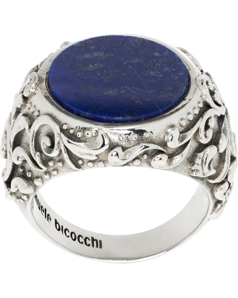 Emanuele Bicocchi Silver Lapis Chevalier Ring Silver