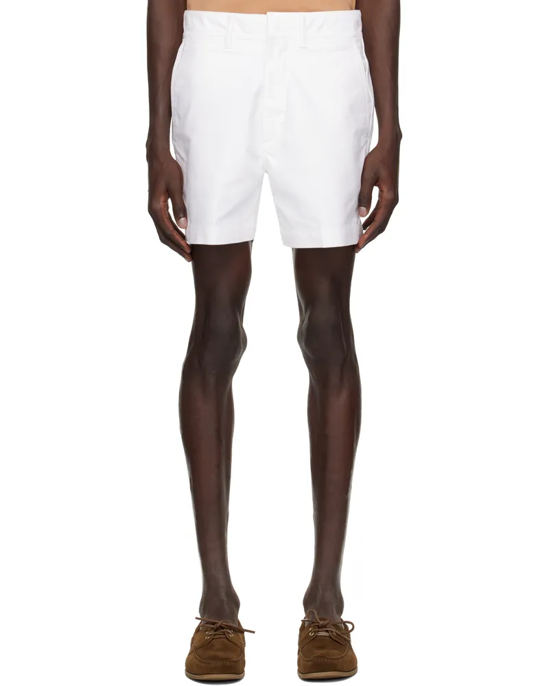 Tom Ford White Cotton Satin Tailored Shorts Ivory