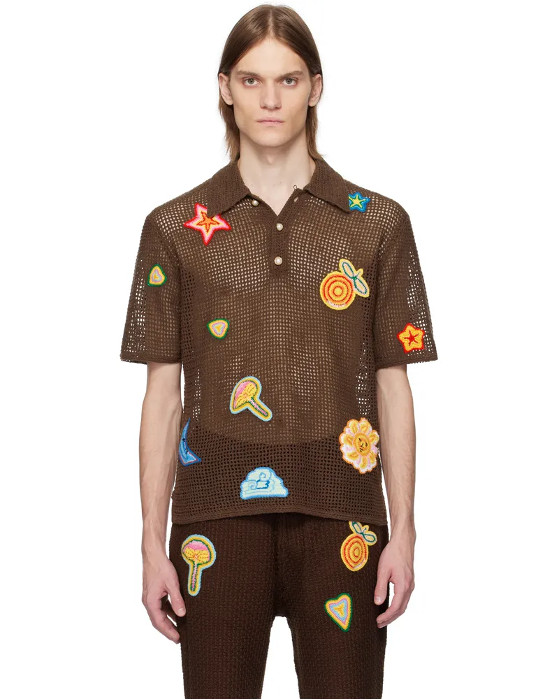 Casablanca Paris Brown Motif Crochet Polo Brown