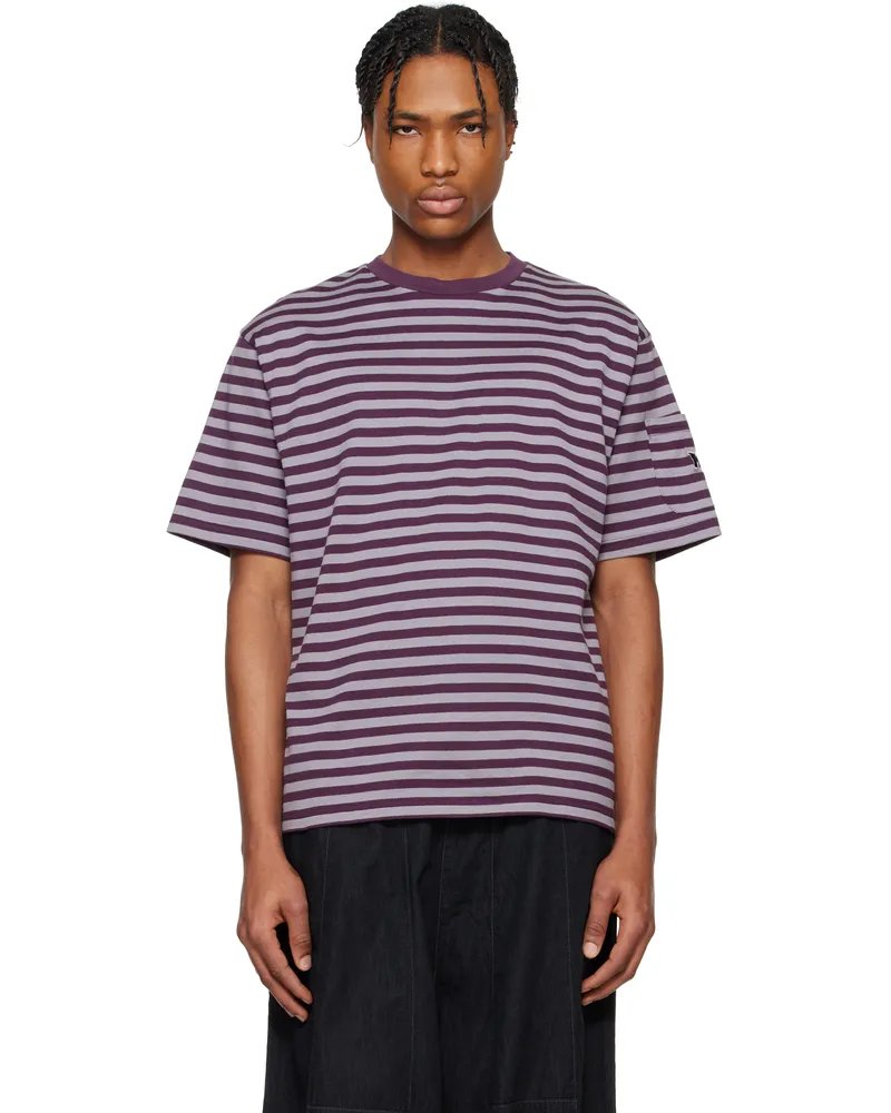 NEEDLES Purple Cotton Stripe T-shirt A-purple
