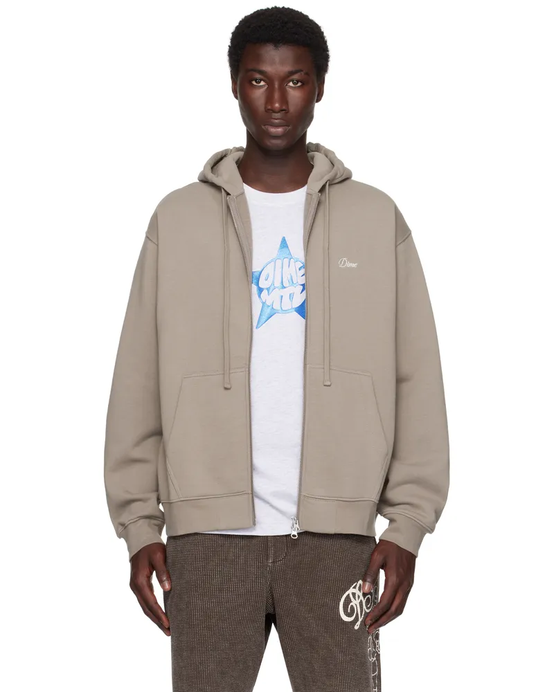 Dime Taupe Cursive Small Logo Zip Hoodie Driftwood