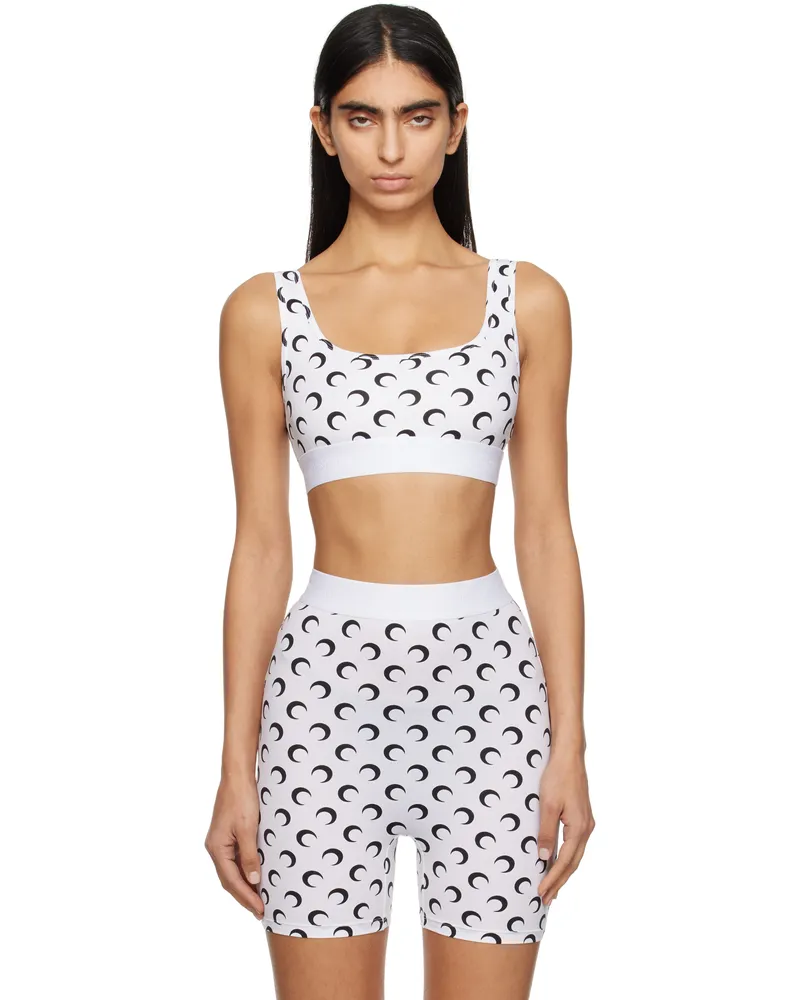 Marine Serre White Moon Printed Jersey Sport Bra Wh00
