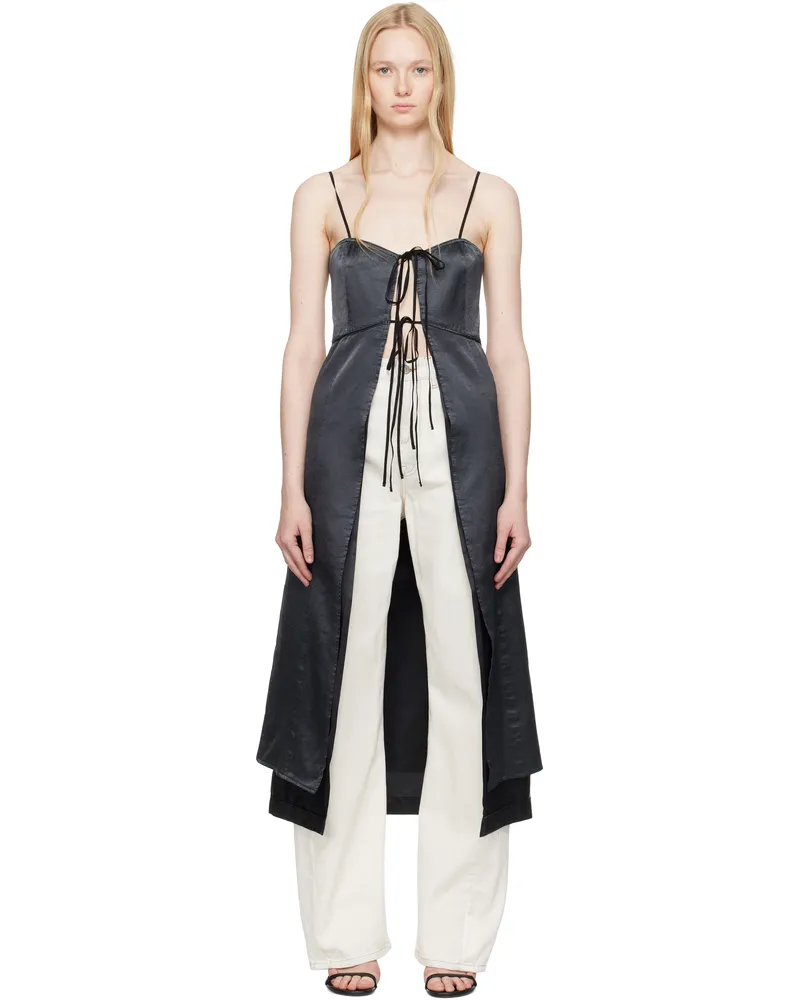 Maison Margiela Black Washed Viscose Satin Dress Top 899