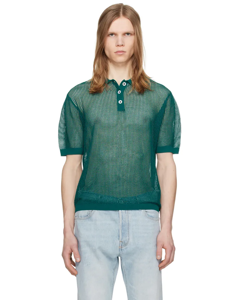Zankov Green Three-Button Polo Chrysocolla