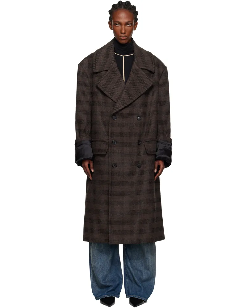 Maison Margiela Brown & Black Checked Coat 001f