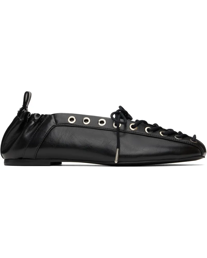 Ganni Black Oleatex Lace-Up Ballerina Flats 099