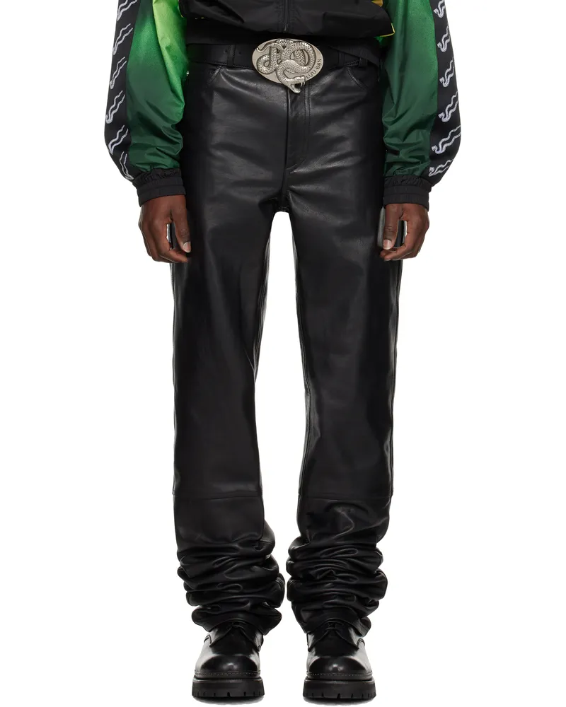 LU'U DAN Black Stacked Straight Leg Leather Pants Black