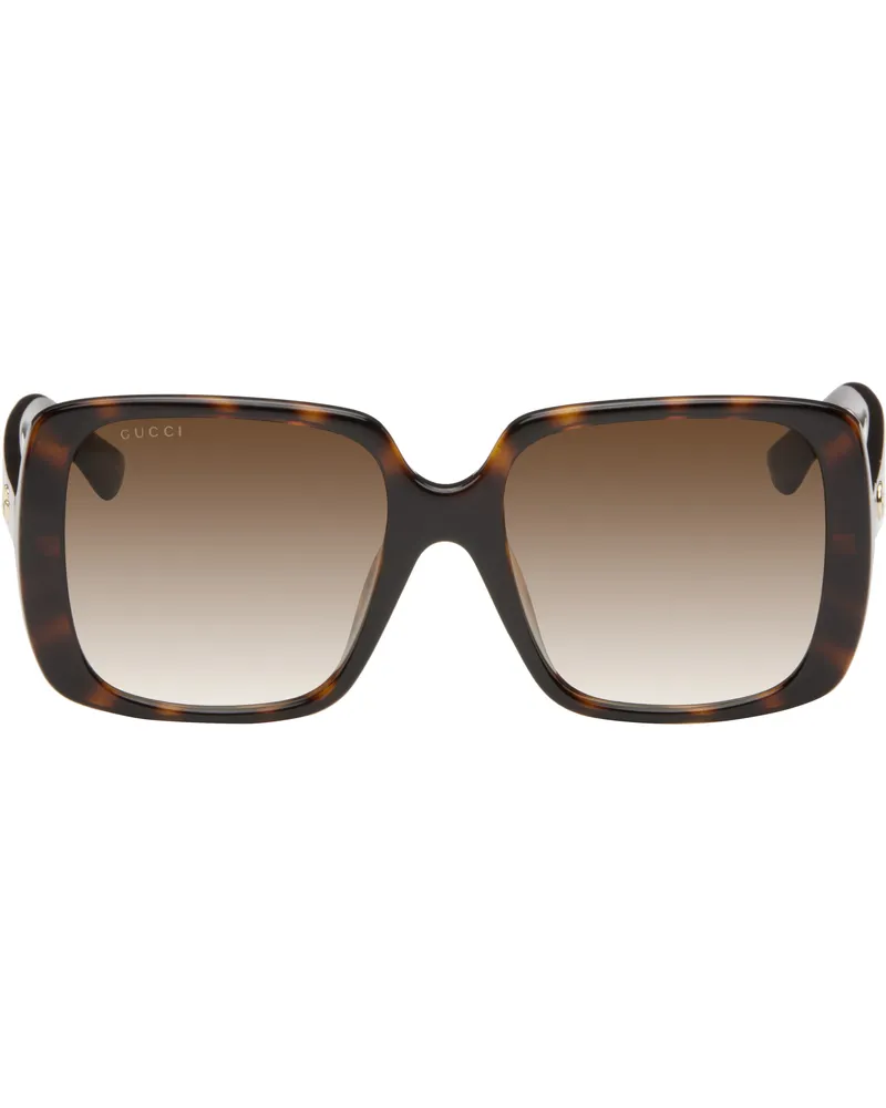 Gucci Brown Lines Thin Acetate Square Sunglasses 002
