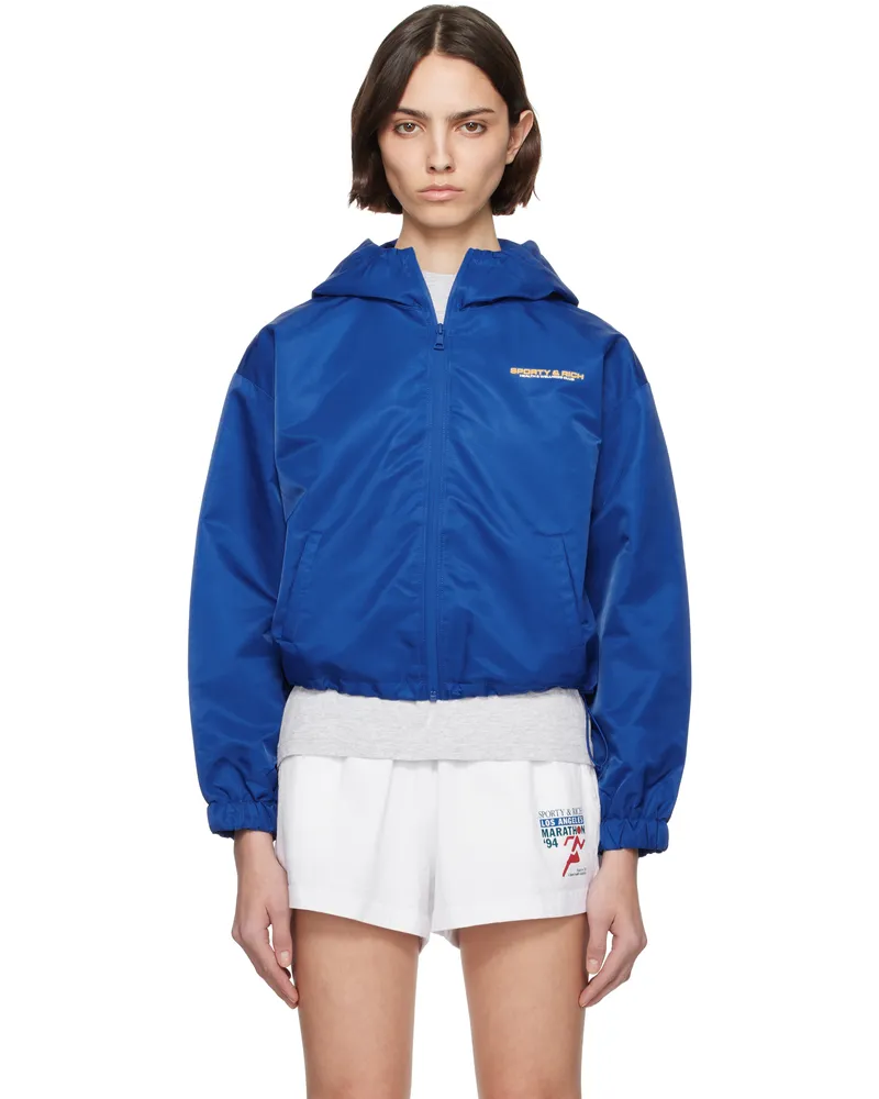 SPORTY & RICH Navy Bold Health Nylon Windbreaker Jacket 3743