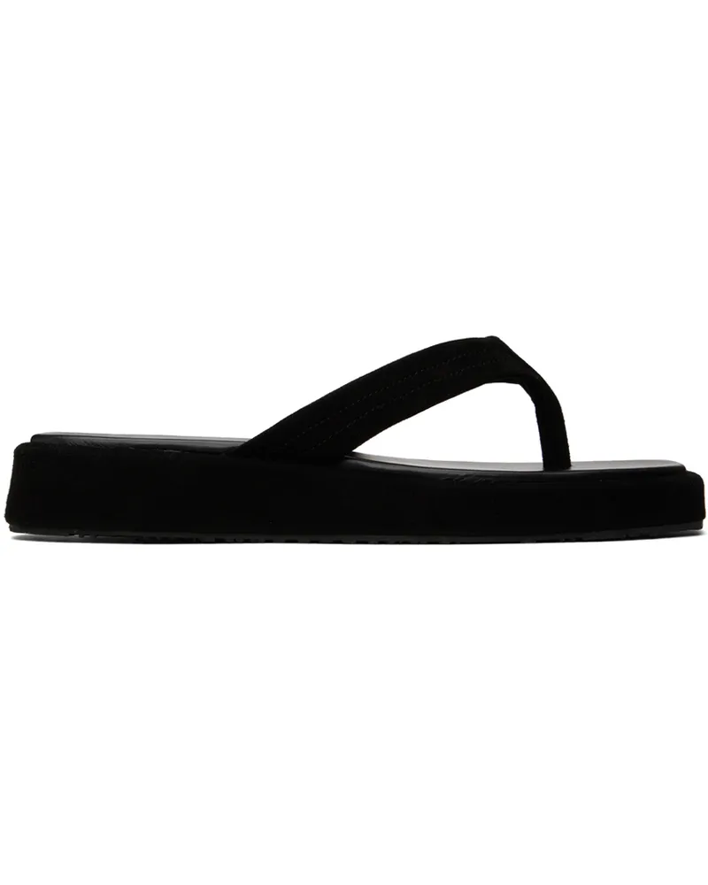 LE 17 SEPTEMBRE Black Leather Flip Flops Black