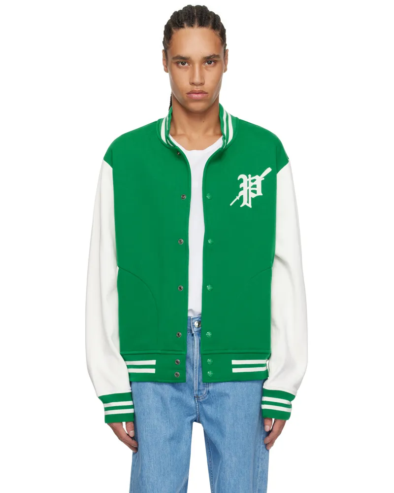 Ralph Lauren Green Fleece Graphic Baseball Bomber Jacket Cruise