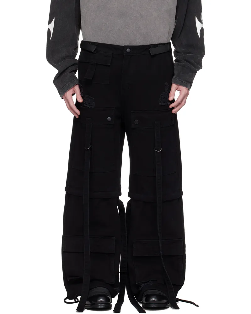 KUSIKOHC Black Straps Cargo Pants Black