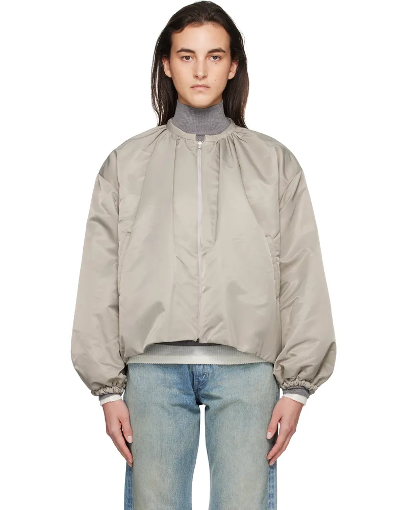 AMOMENTO Beige & Blue Quilted Padded Reversible Bomber Jacket Grey