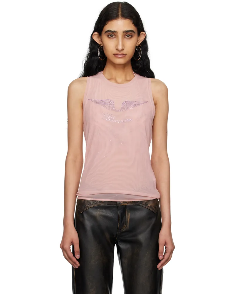 Blumarine Pink Crystal-Cut Tank Top N0114