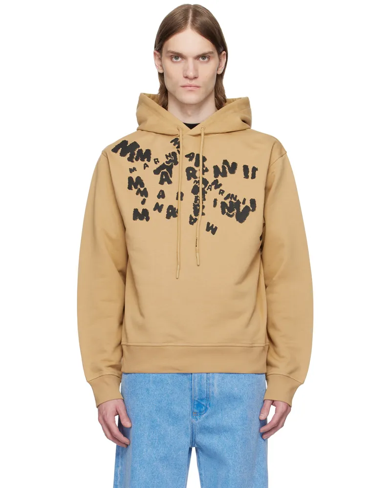 Marni Tan Printed 'Marni' Caos Logo Hoodie Mcw74