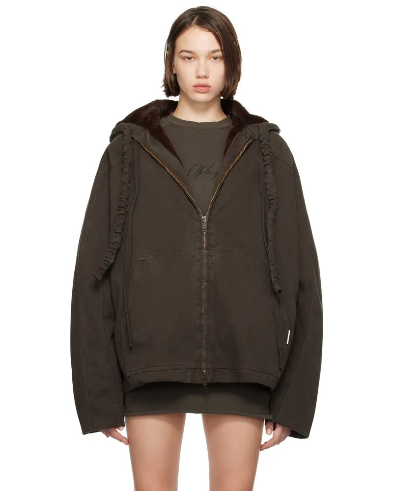 OTTOLINGER Brown Furry Denim Reversible Jacket Dark