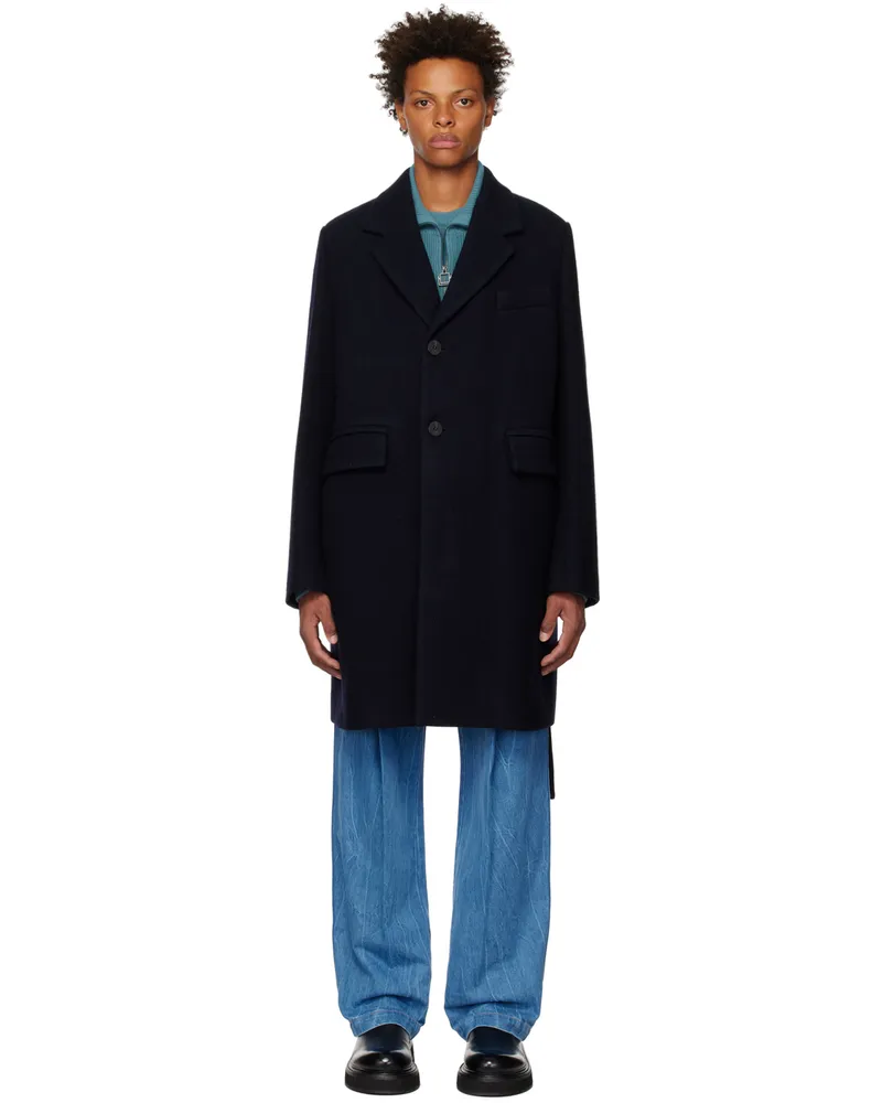 Wooyoungmi Navy Notched Lapel Coat Navy