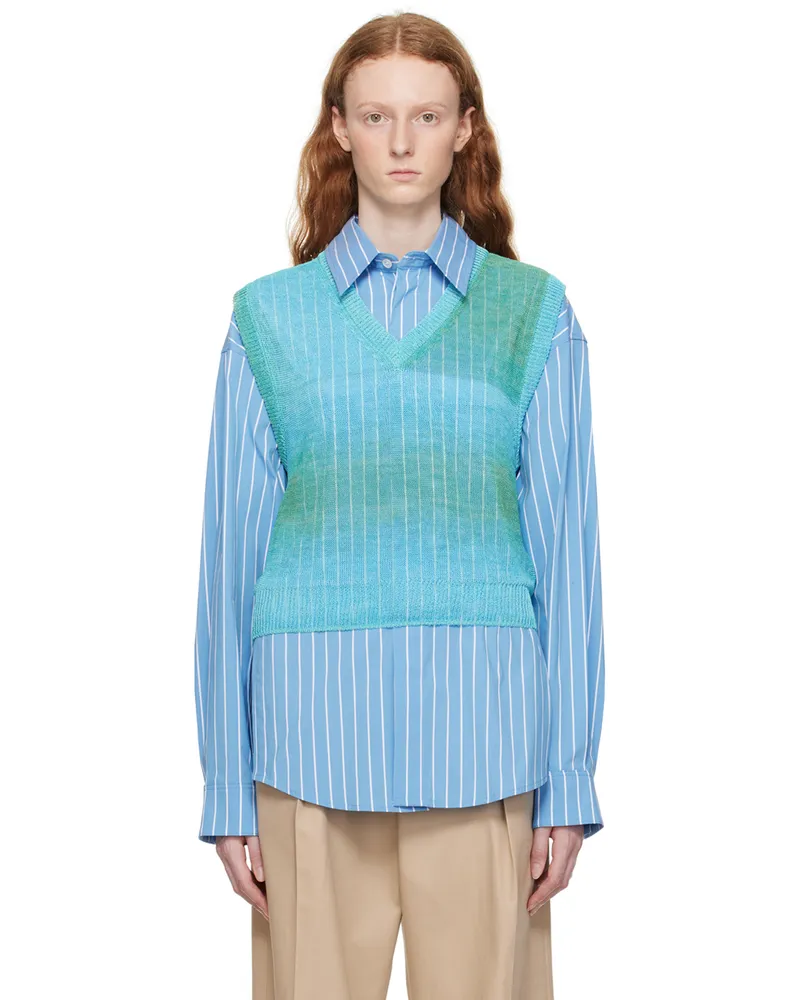 Wooyoungmi Blue Gradient Stripe Vest Mint