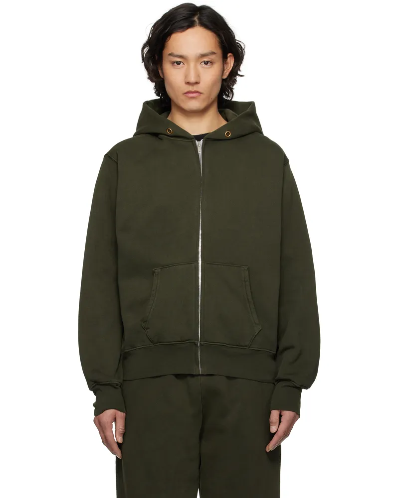 LES TIEN Khaki Heavyweight Zip Hoodie Washed