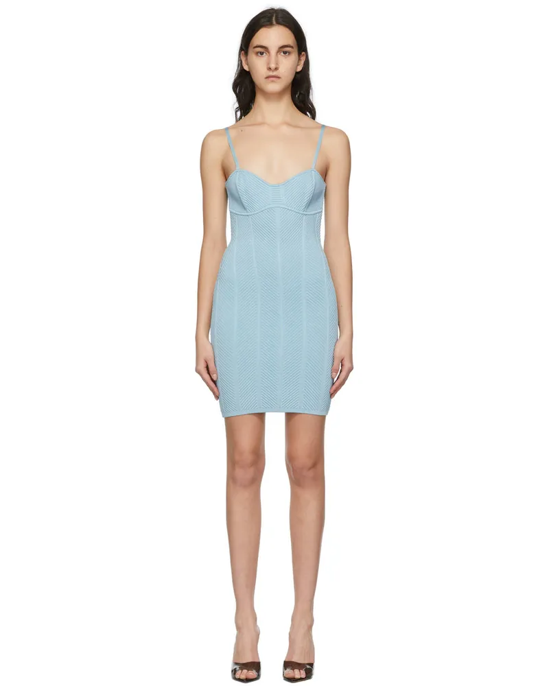 Hervé Léger Blue Ottoman Sweetheart Mini Dress Frost