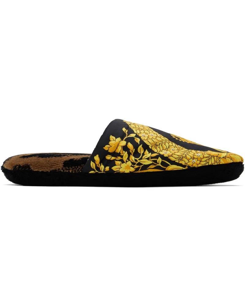 Versace Black & Yellow 'I Heart Baroque' Slippers 5n440-chestnut+gold