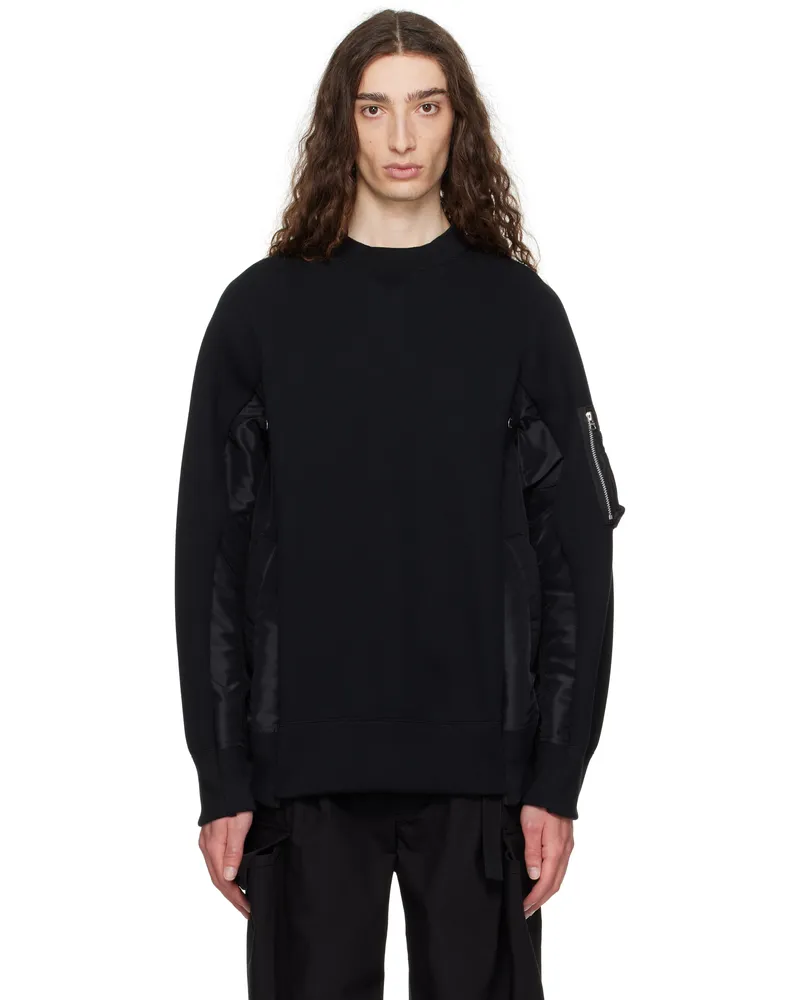 Sacai Black Sponge Sweat & Nylon Twill Sweatshirt 002