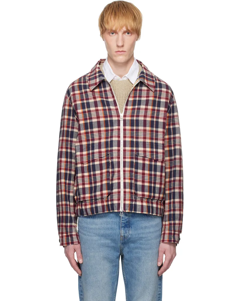 Drake's Red & Navy Waxed Madras Tennis Jacket 993