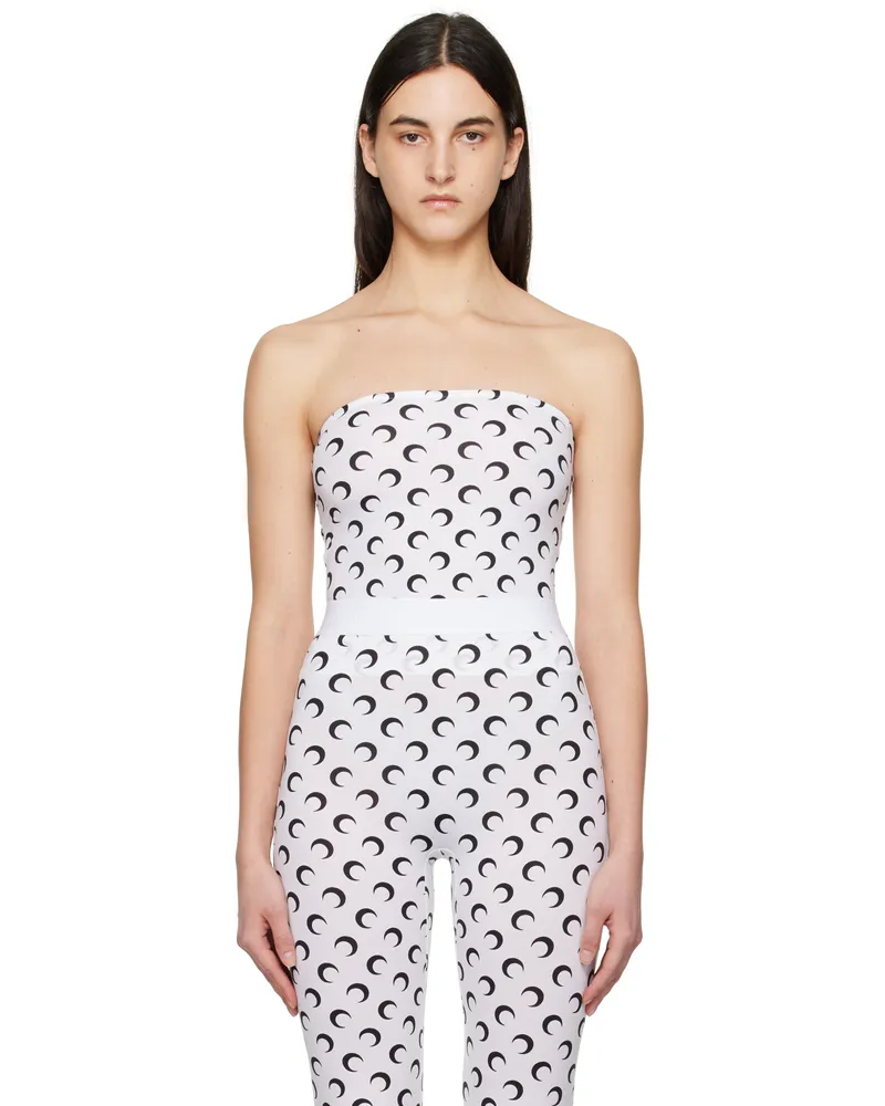 Marine Serre White Moon Printed Jersey Second Skin Tube Top Wh00