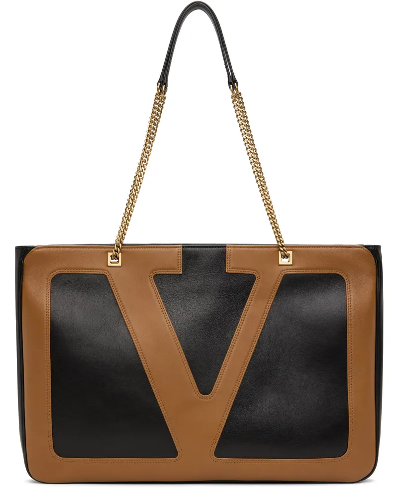 Valentino Garavani Brown & Black Viva Superstar Nappa Leather Shopping Tote Rfa