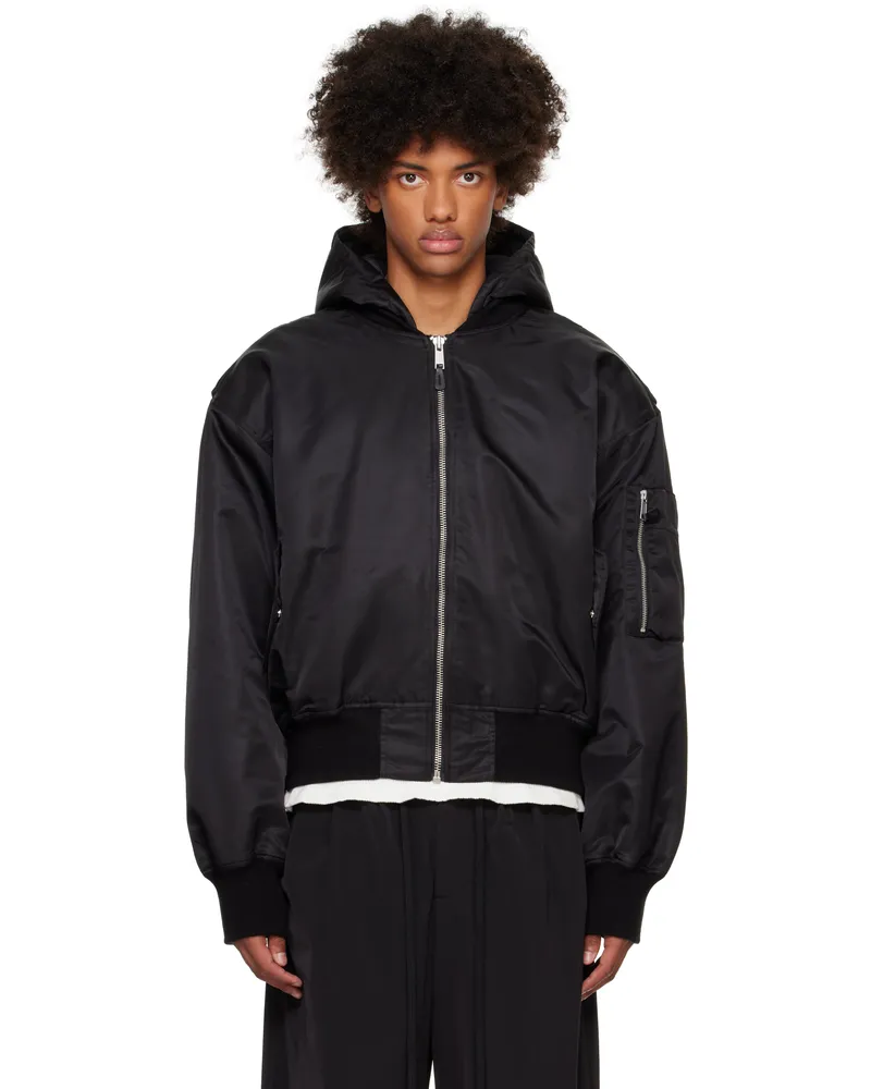 Entire Studios Black Hooded Broad Bomber Jacket Oil
