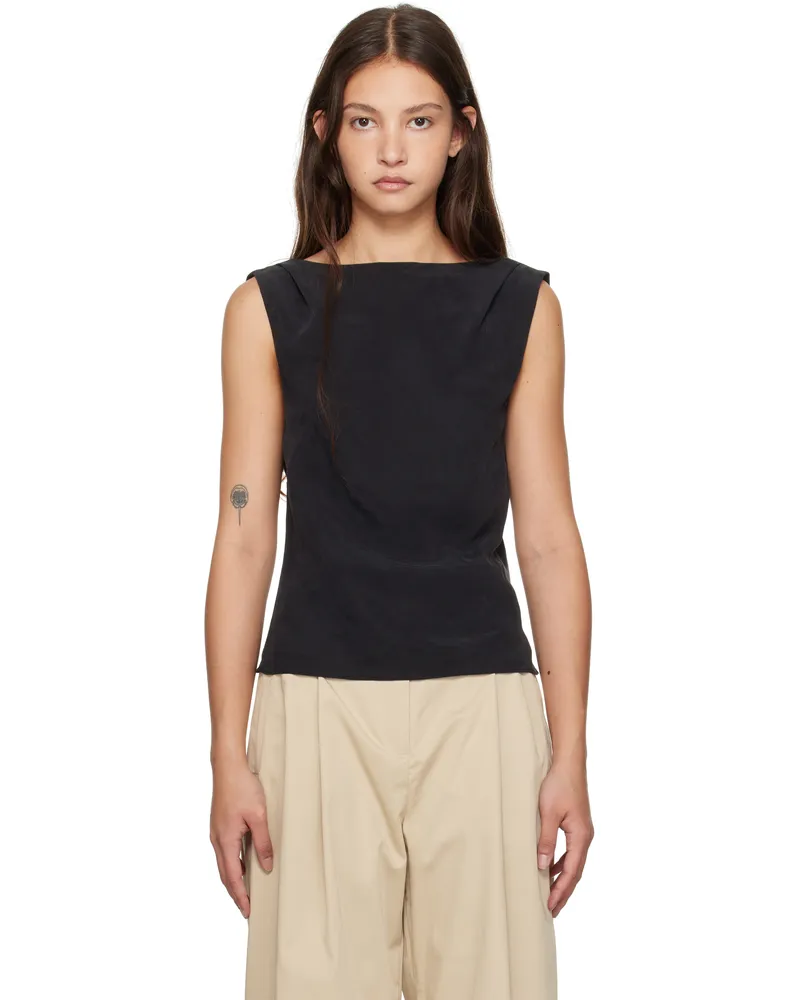 St. Agni Black Draped Cowl Top Black
