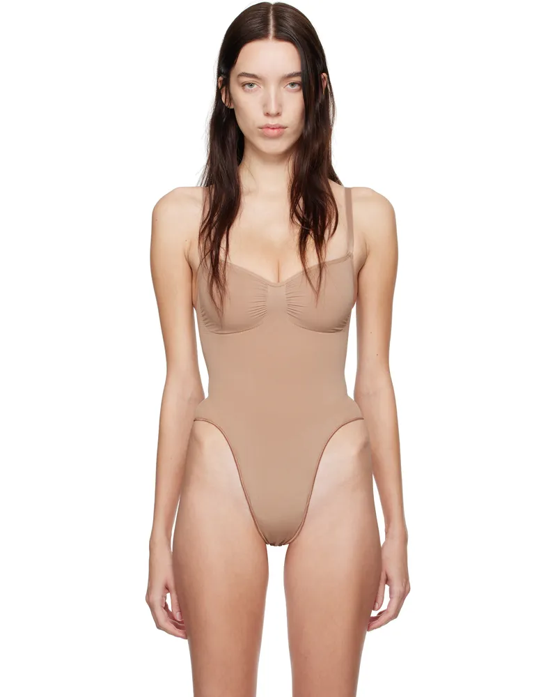 SKIMS Tan Seamless Sculpt Thong Bodysuit Sienna