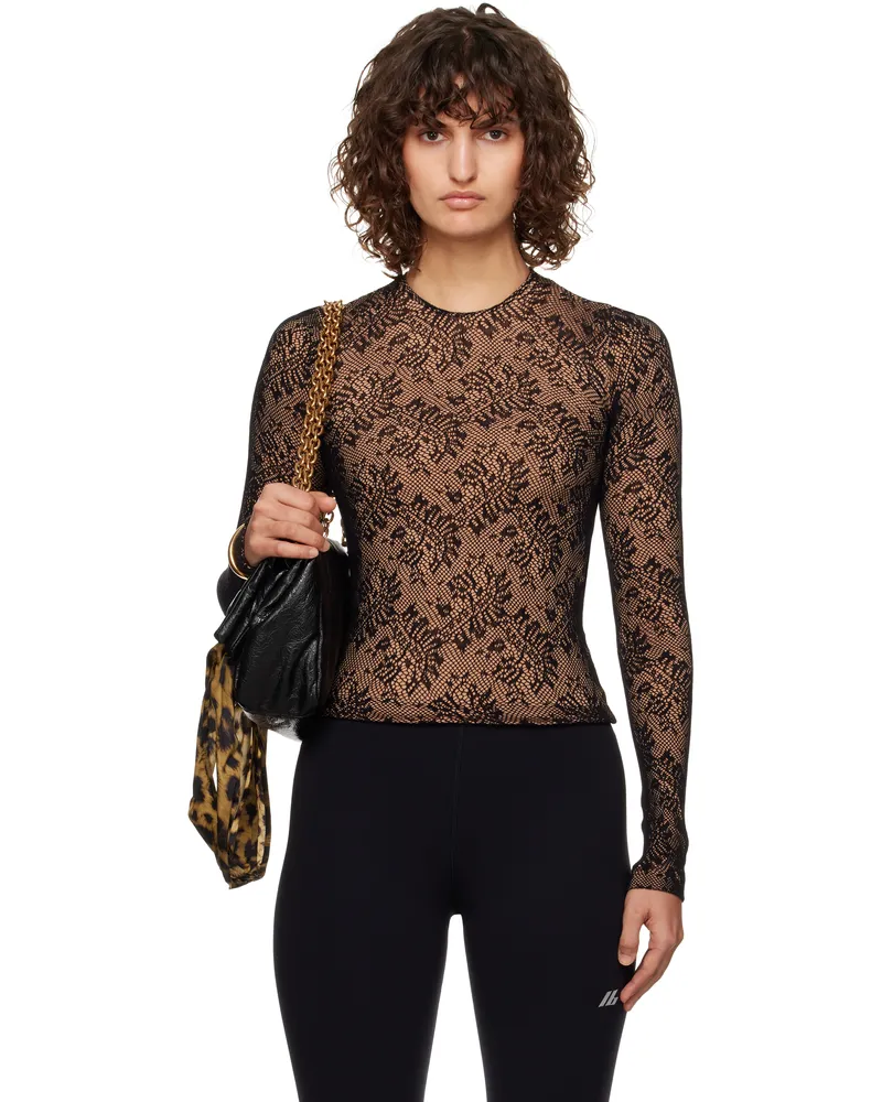 Balenciaga Black & Beige Lace Crewneck T-shirt 9364