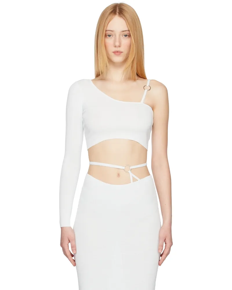 Aya Muse Blue Knit Amalfi Asymmetric Top Ice