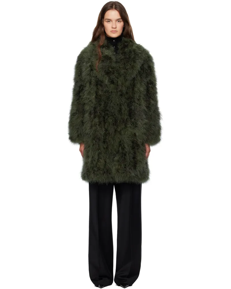 Yves Salomon Green Long Feather Coat A8001