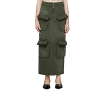 Green Cargo Denim Maxi Skirt