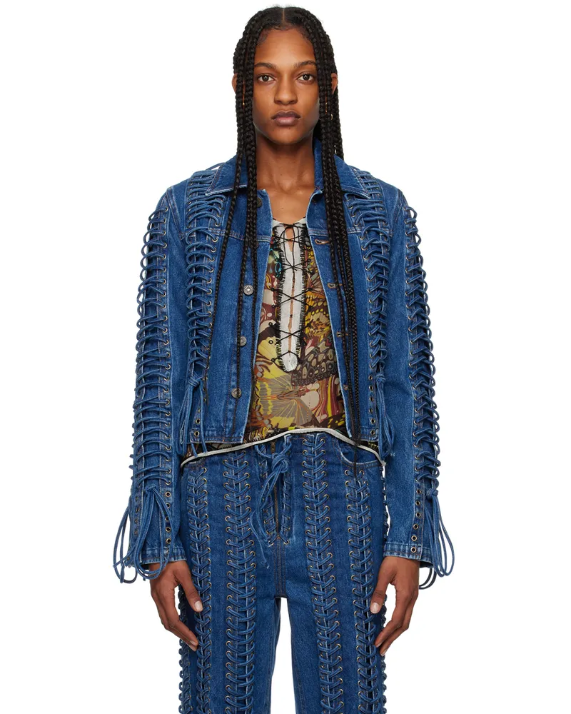 Jean Paul Gaultier Blue 'The Lace-Up' Denim Jacket 57