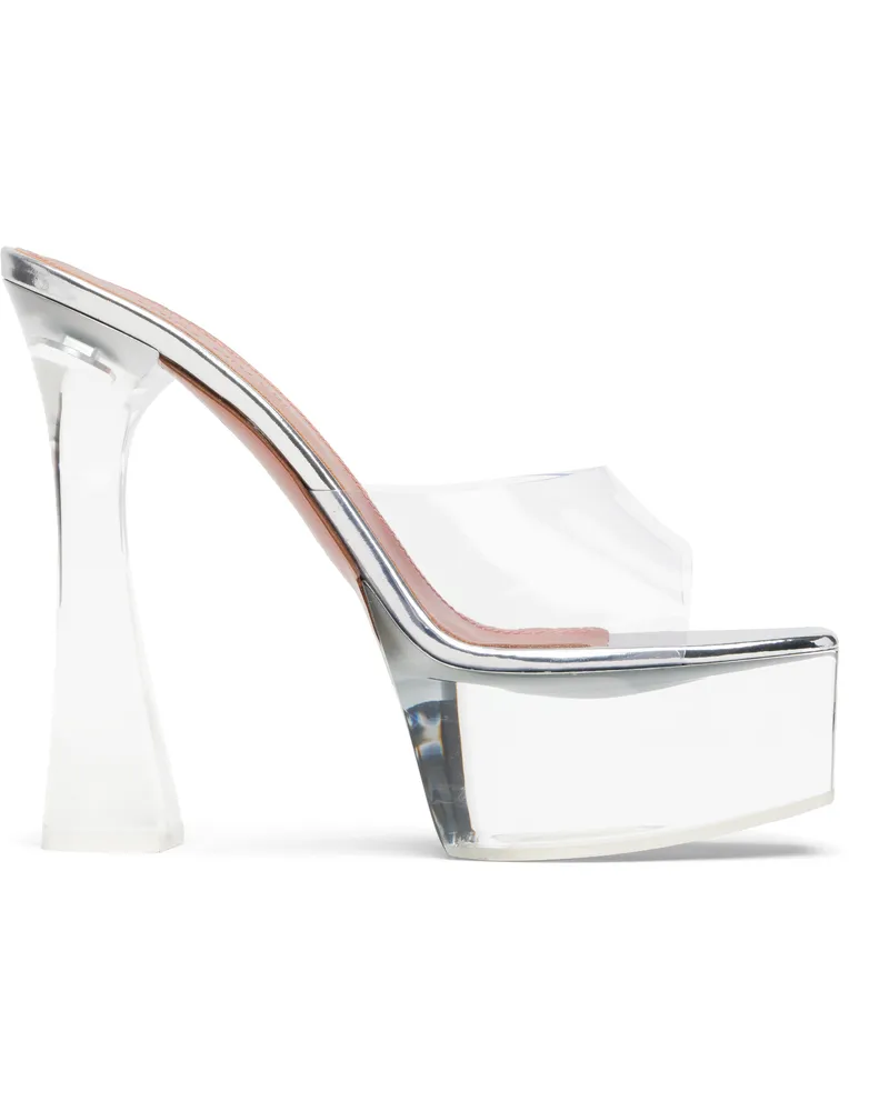 Amina Muaddi Silver Dalida Glass Plateau Heeled Sandals Transparent