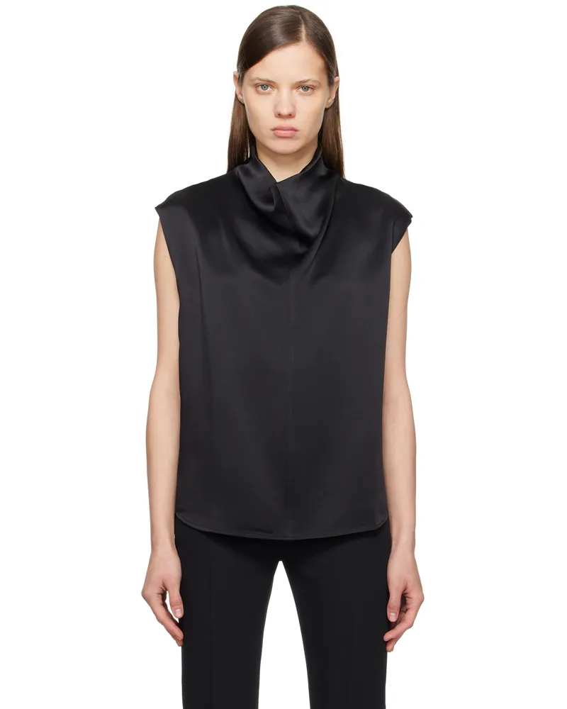 Totême Black Sleeveless Funnel-Neck Blouse Black