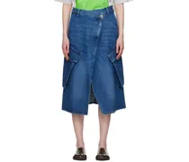 Blue Cargo Pocket Denim Midi Skirt
