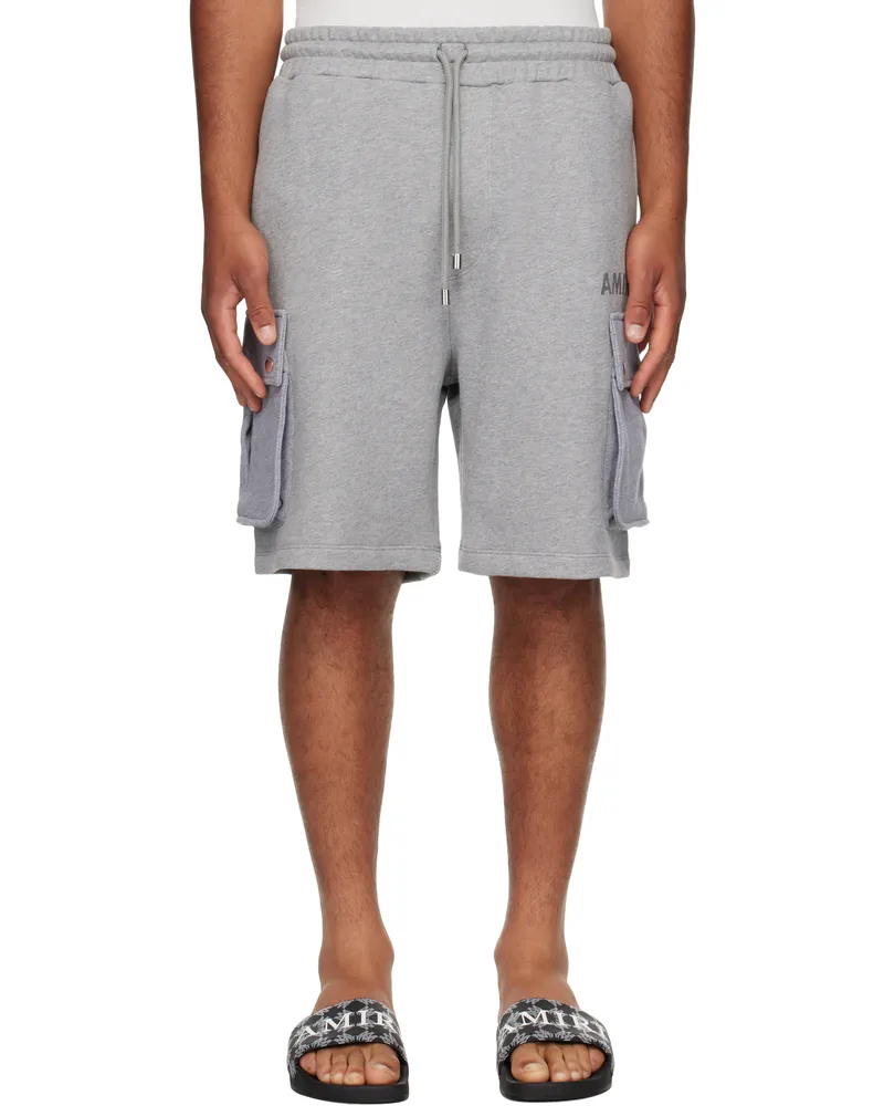 Amiri Gray Stencil Cargo Shorts Grey