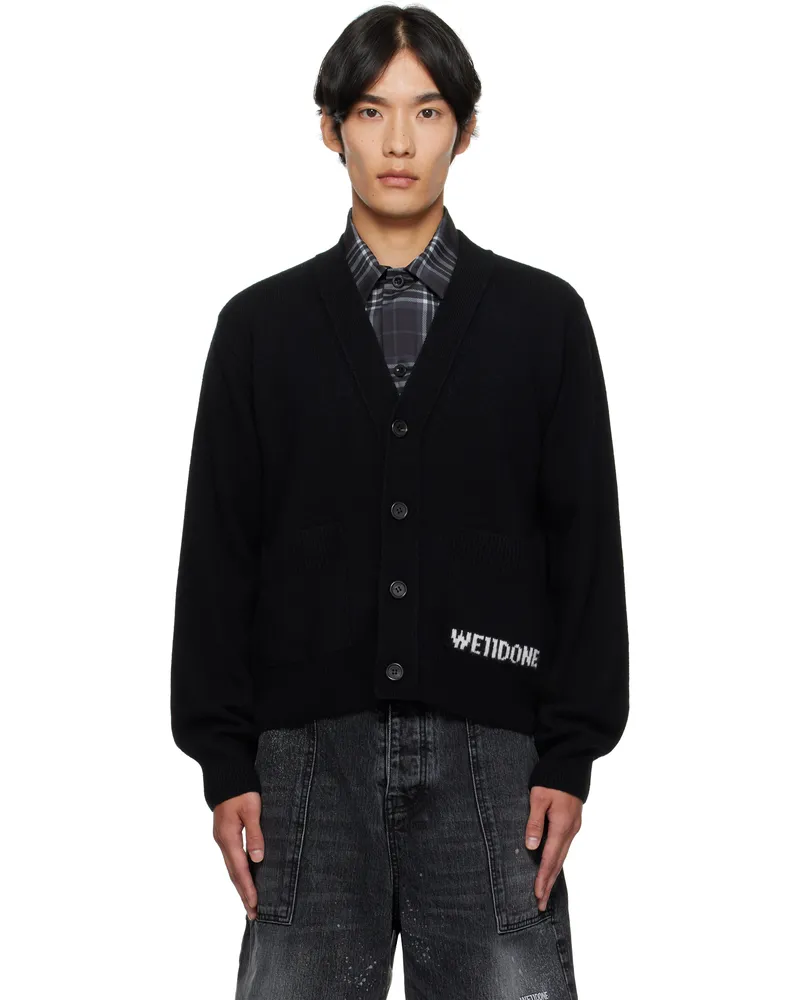 WE 11 DONE Black Pocket Logo Knit Cardigan Black