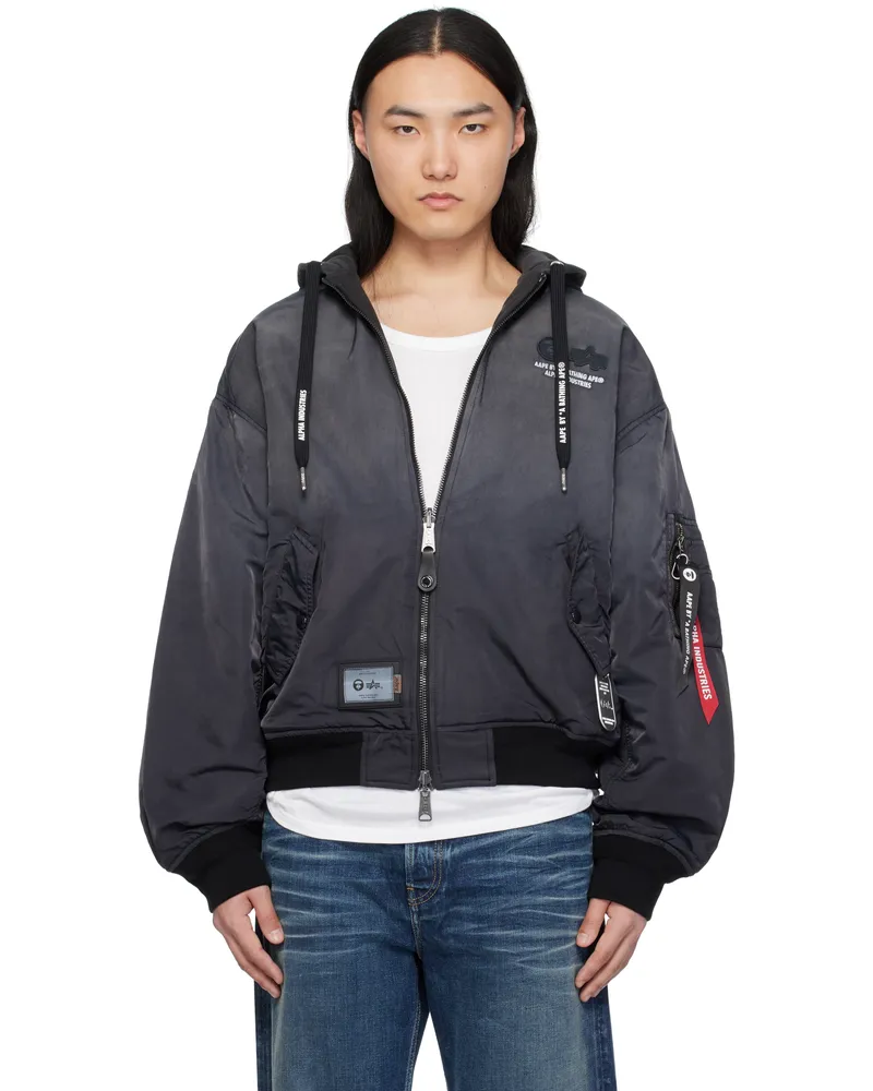 AAPE by A Bathing Ape Black Alpha Industries Edition MA-1 Reversible Bomber Jacket Bkl