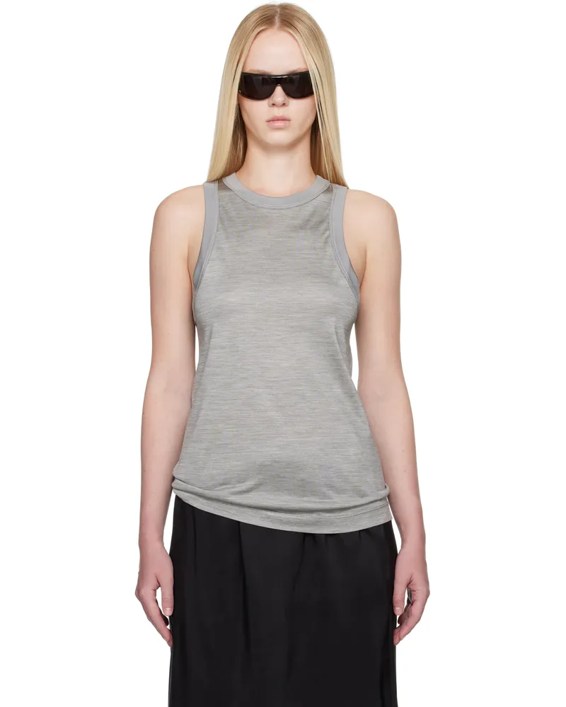 Carven Gray Silk Jersey Tank Top Heather